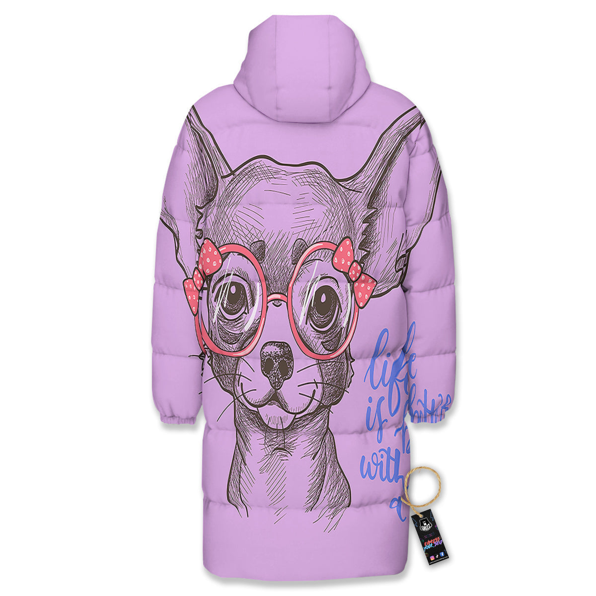 Chihuahua With Glasses Cute Print Long Down Jacket-grizzshop