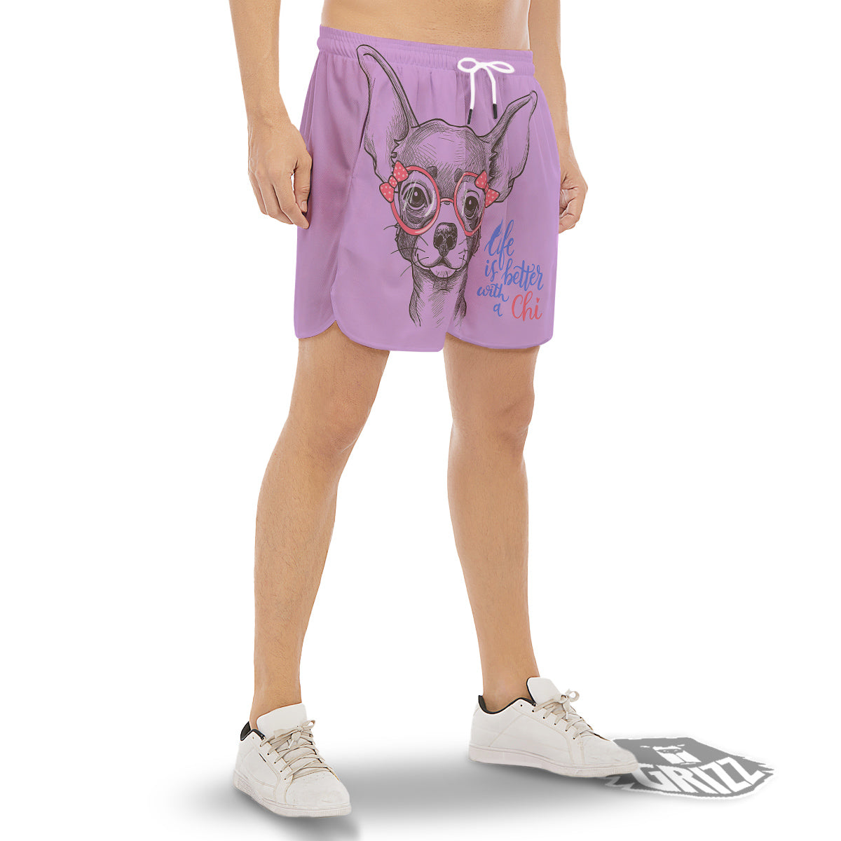 Chihuahua With Glasses Cute Print Men's Gym Shorts-grizzshop