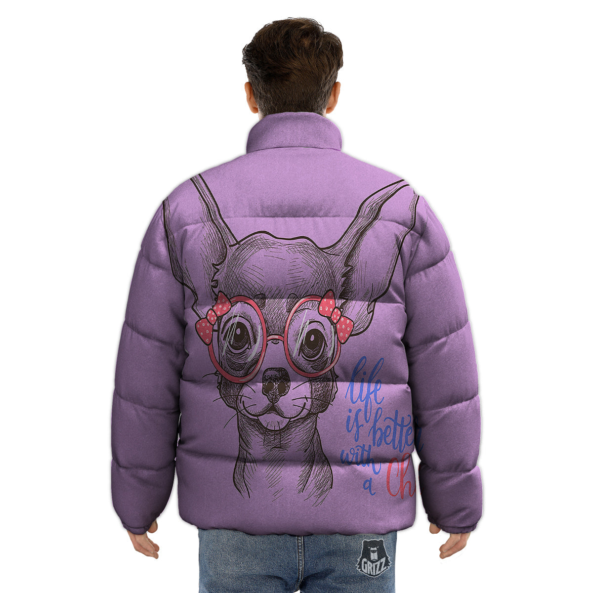 Chihuahua With Glasses Cute Print Puffer Jacket-grizzshop