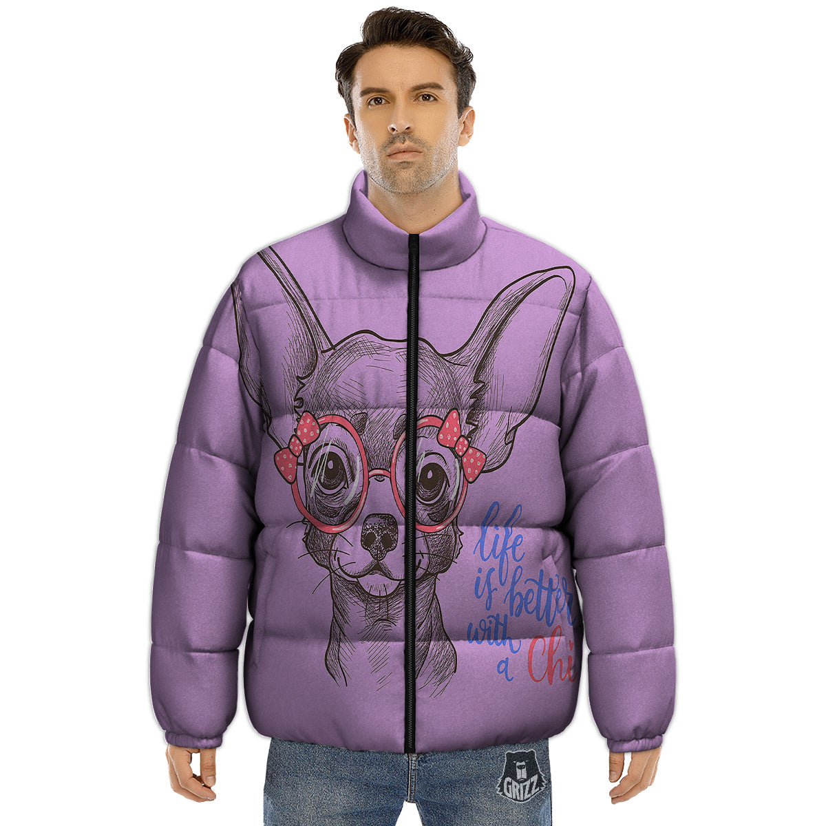 Chihuahua With Glasses Cute Print Puffer Jacket-grizzshop
