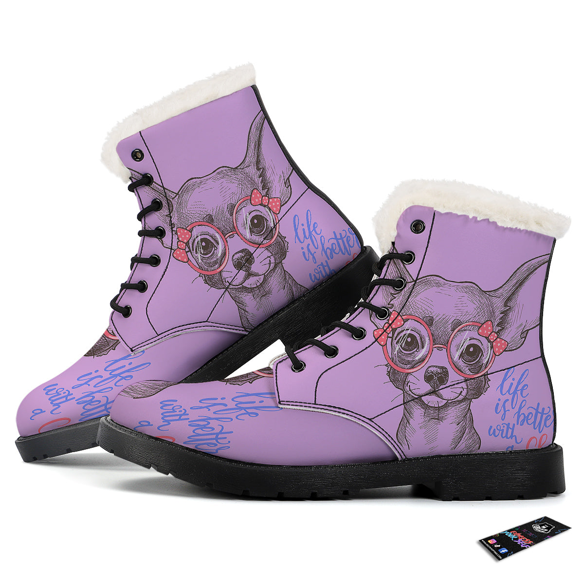 Chihuahua With Glasses Cute Print Winter Boots-grizzshop