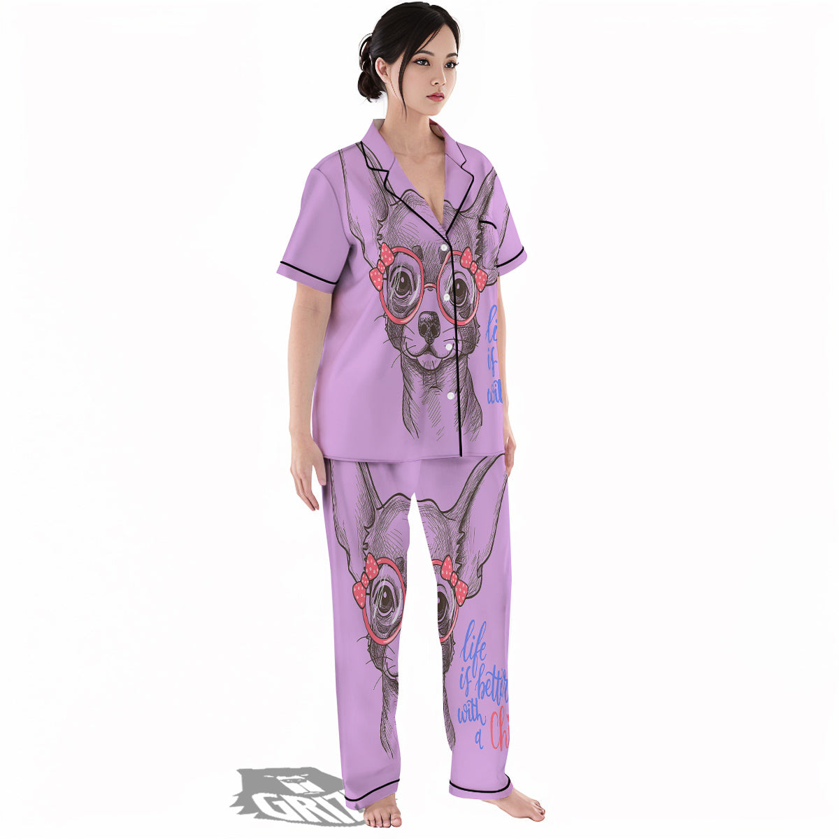 Chihuahua With Glasses Cute Print Women's Pajamas Set-grizzshop