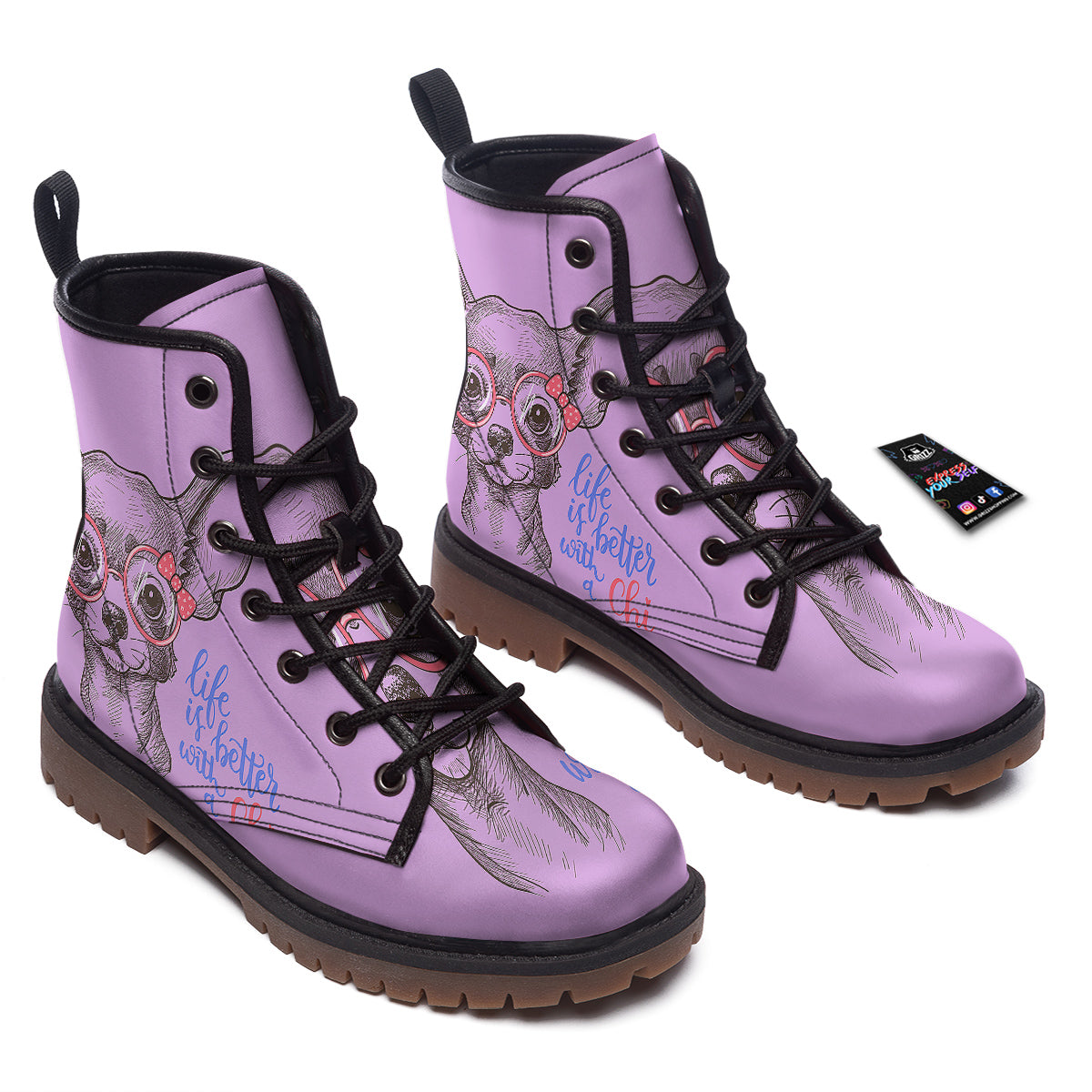 Chihuahua With Glasses Cute Print Work Boots-grizzshop