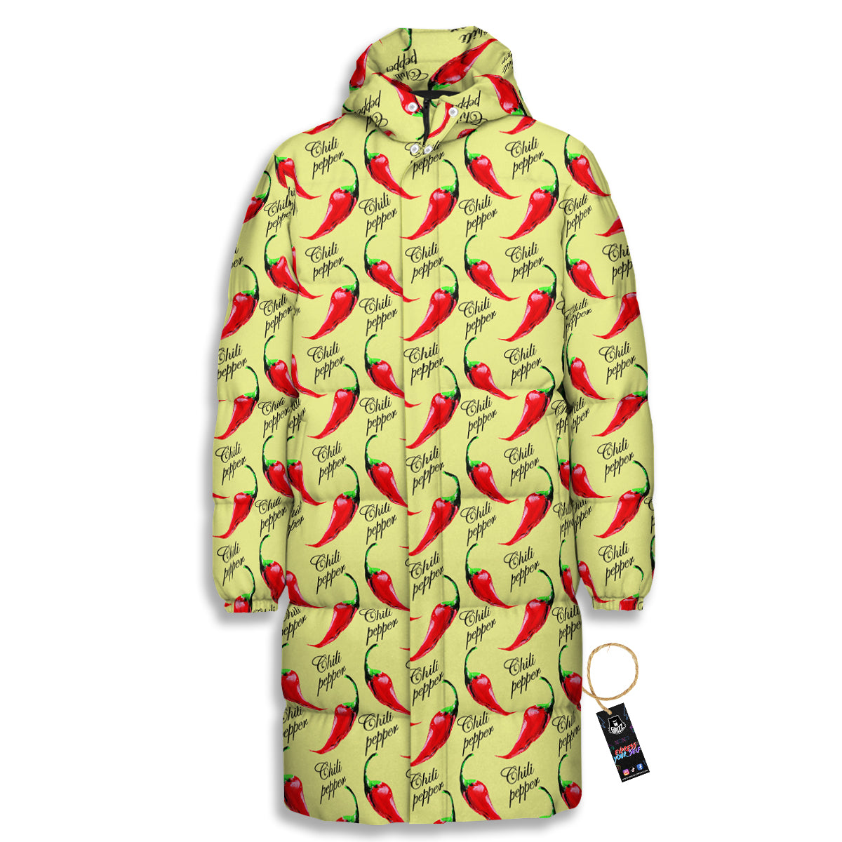 Chili Pepper Vintage Print Pattern Long Down Jacket-grizzshop