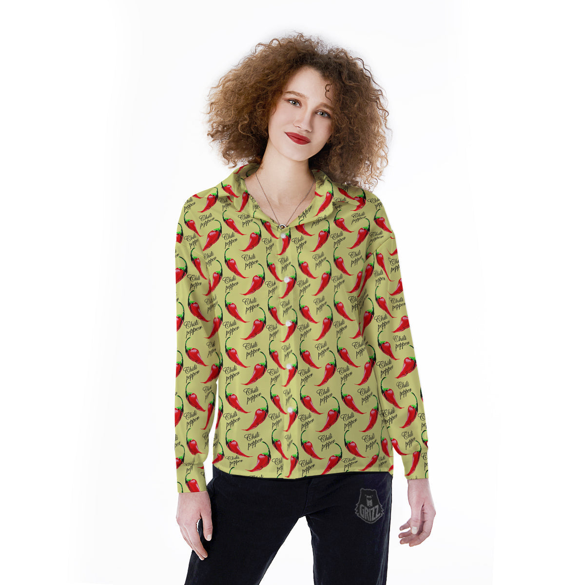 Chili Pepper Vintage Print Pattern Women's Long Sleeve Shirts-grizzshop