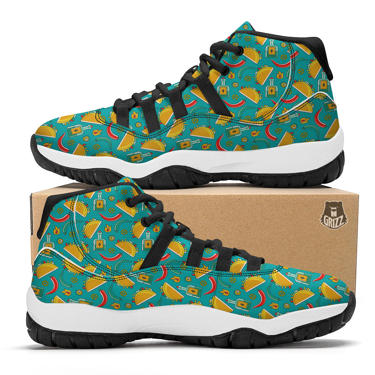 Chilli Taco Pattern Print Black Bball Shoes-grizzshop