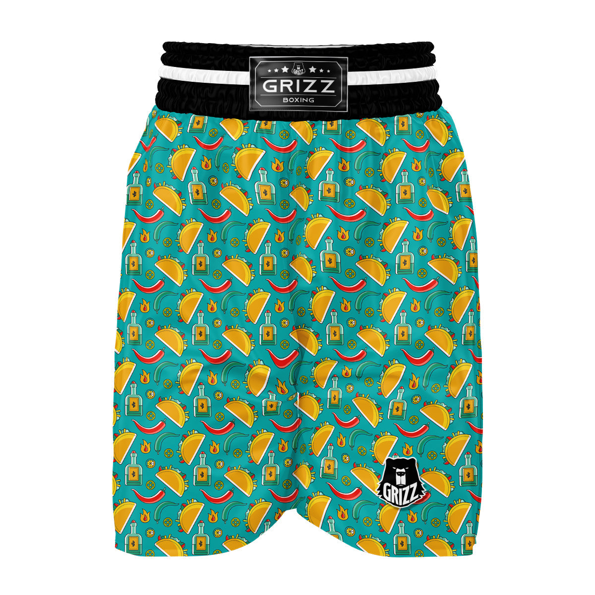 Chilli Taco Pattern Print Boxing Shorts-grizzshop