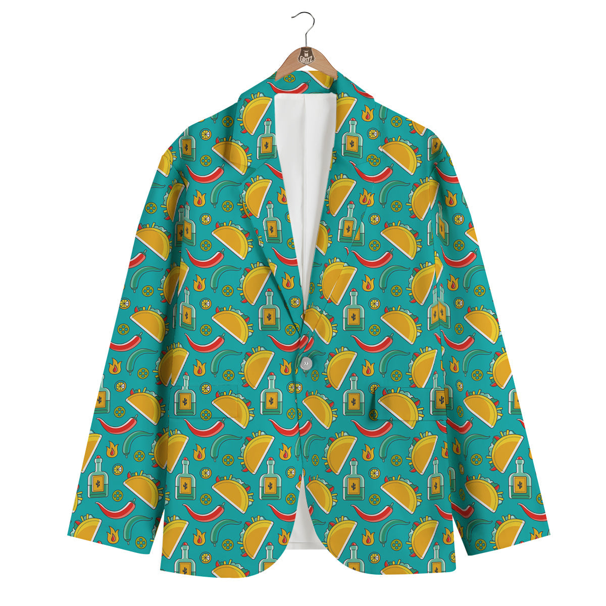 Chilli Taco Pattern Print Men's Blazer-grizzshop