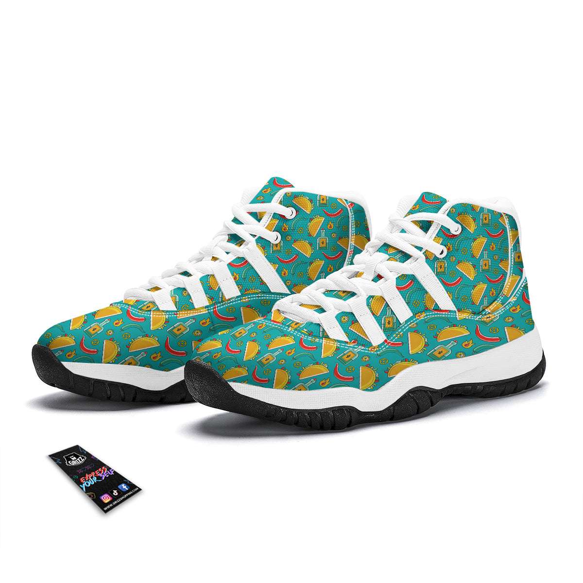 Chilli Taco Pattern Print White Bball Shoes-grizzshop