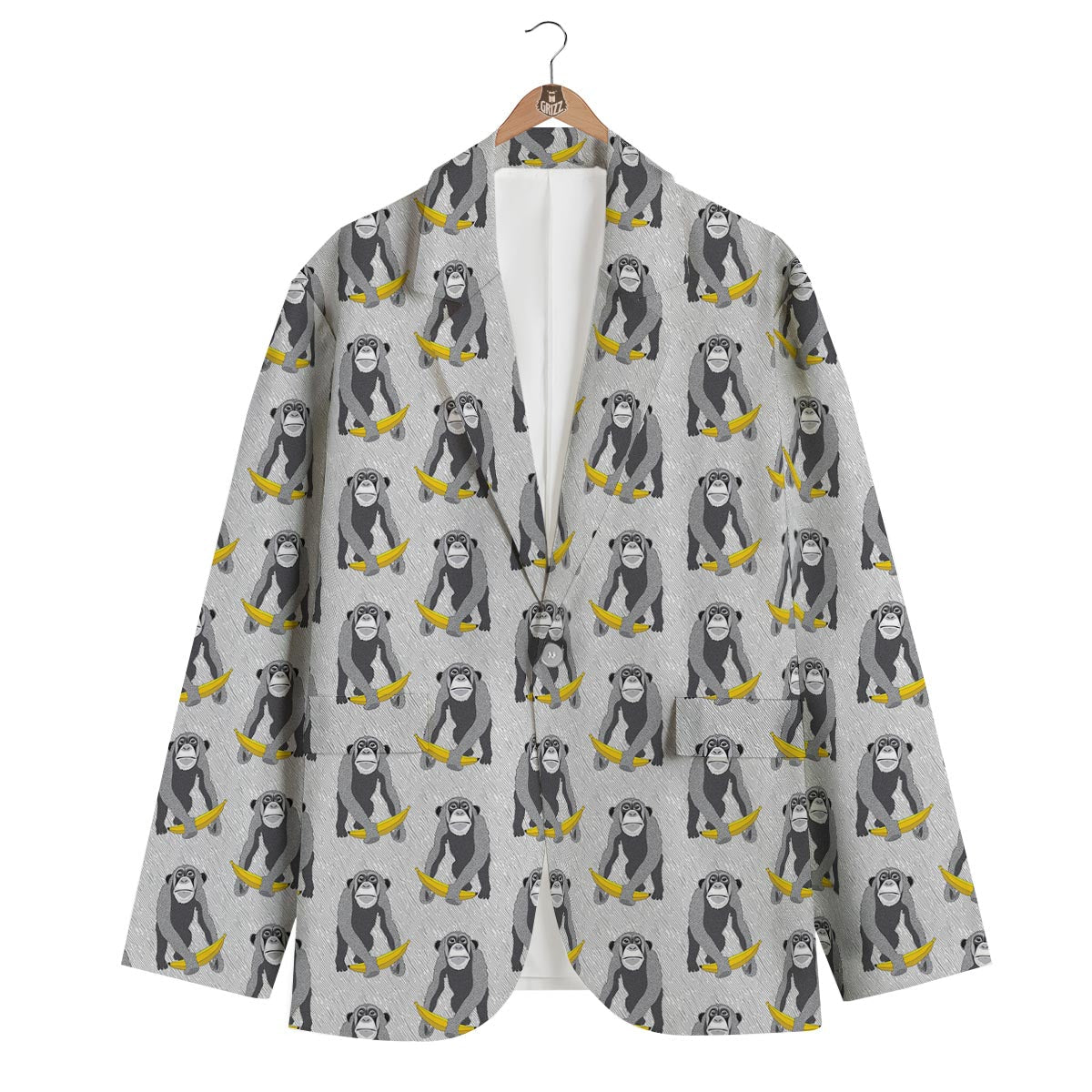 Chimp Monkey Banana Pattern Print Men's Blazer-grizzshop