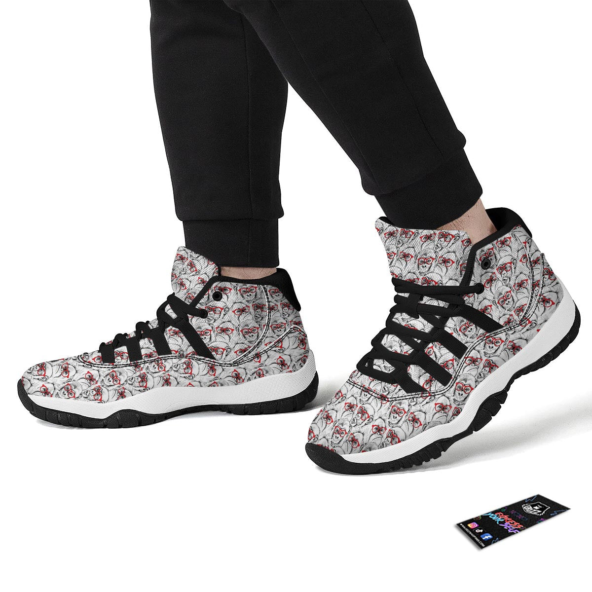 Chimp Monkey Pattern Print Black Bball Shoes-grizzshop