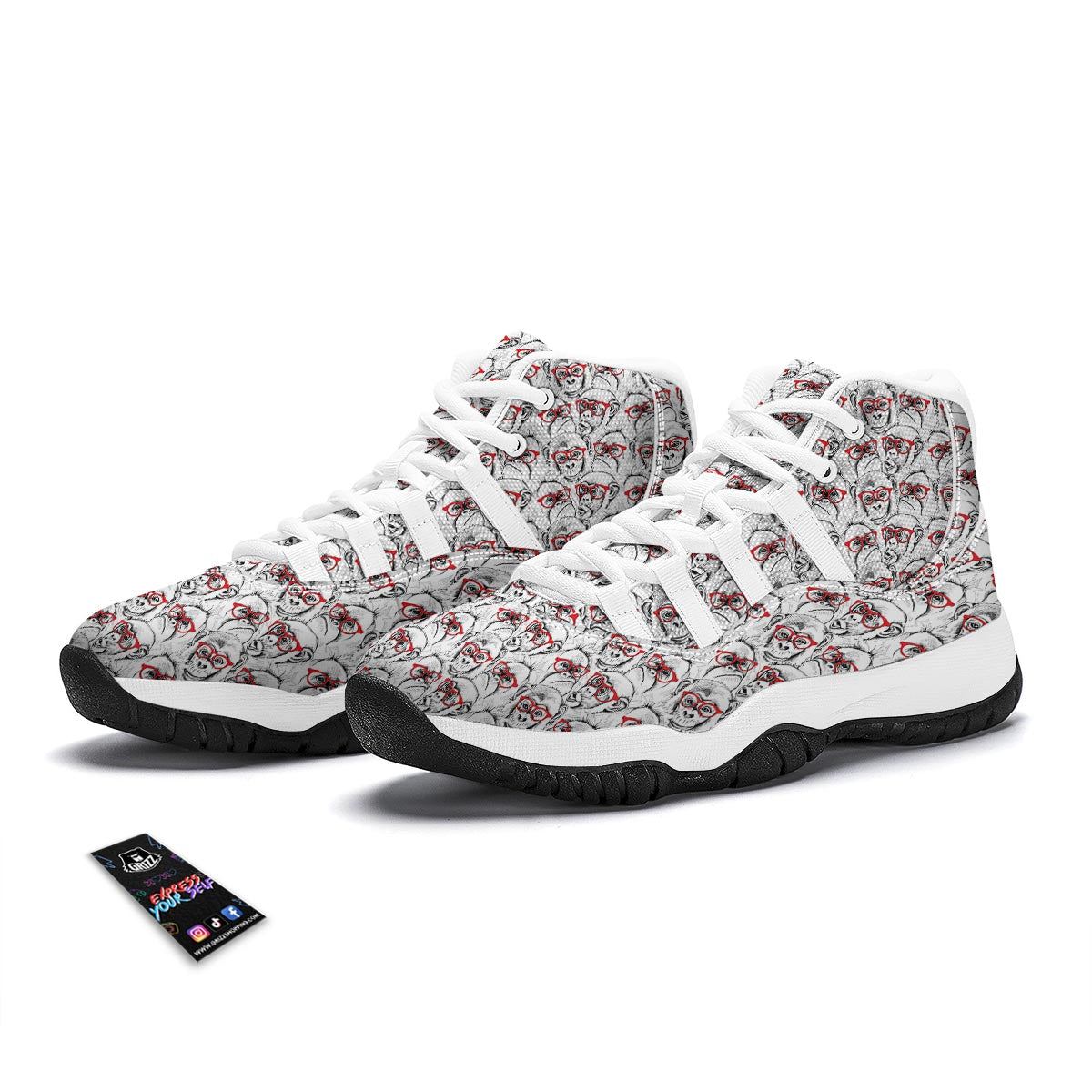 Chimp Monkey Pattern Print White Bball Shoes-grizzshop