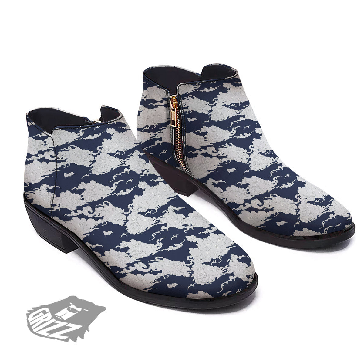 Chinese Cloud Print Pattern Ankle Boots-grizzshop
