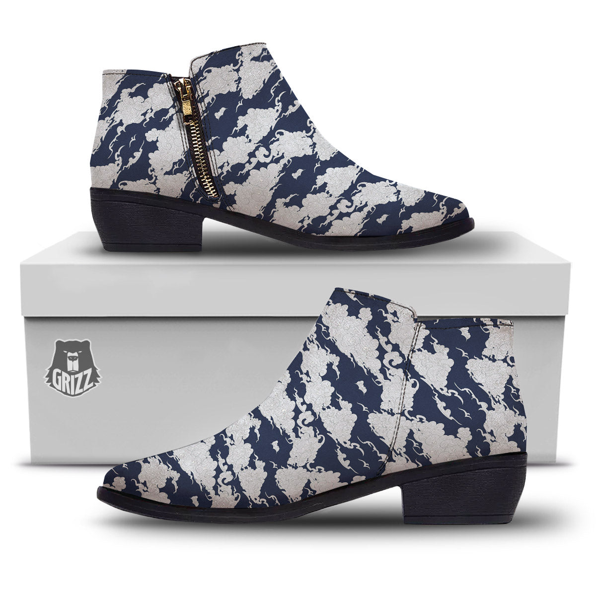 Chinese Cloud Print Pattern Ankle Boots-grizzshop