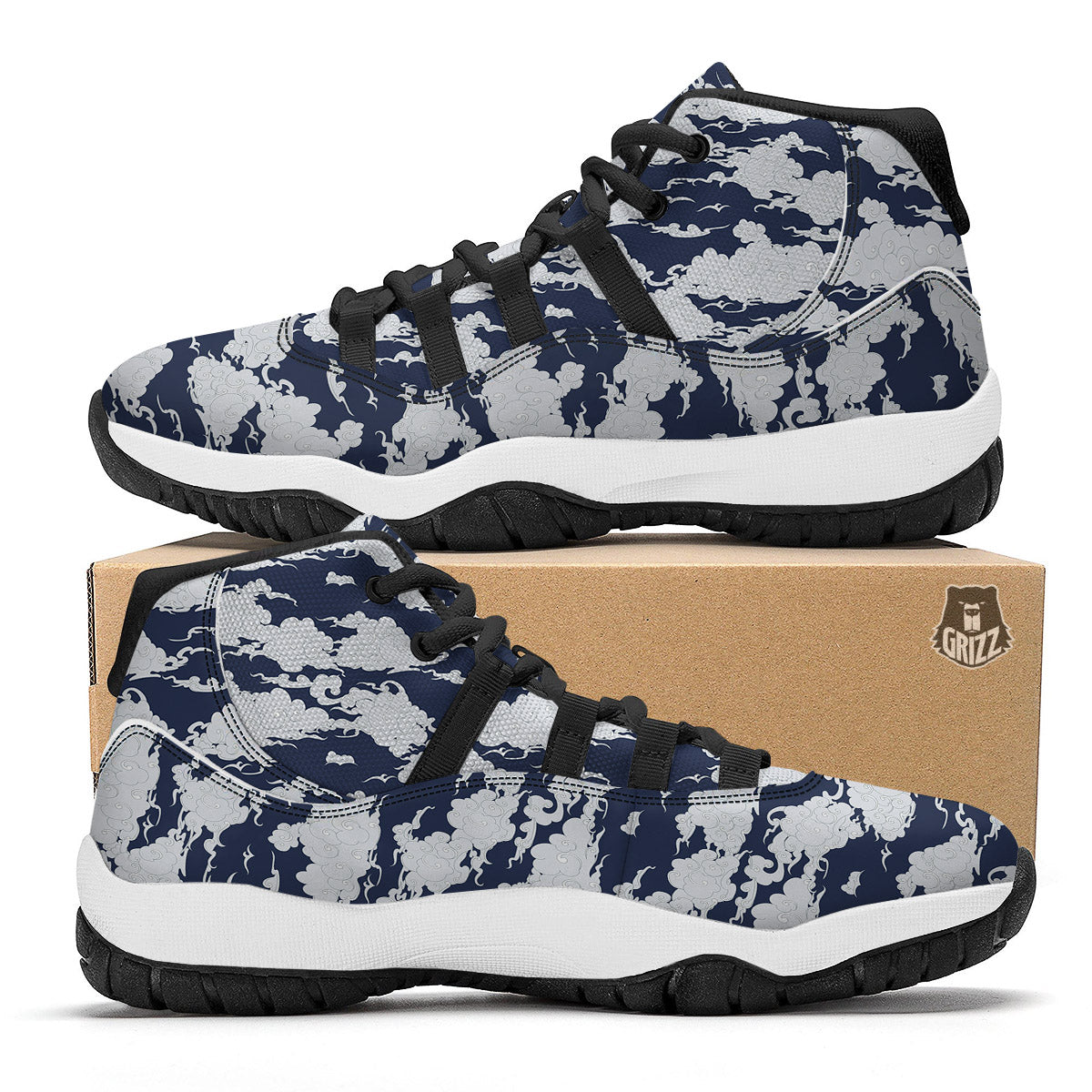 Chinese Cloud Print Pattern Black Bball Shoes-grizzshop