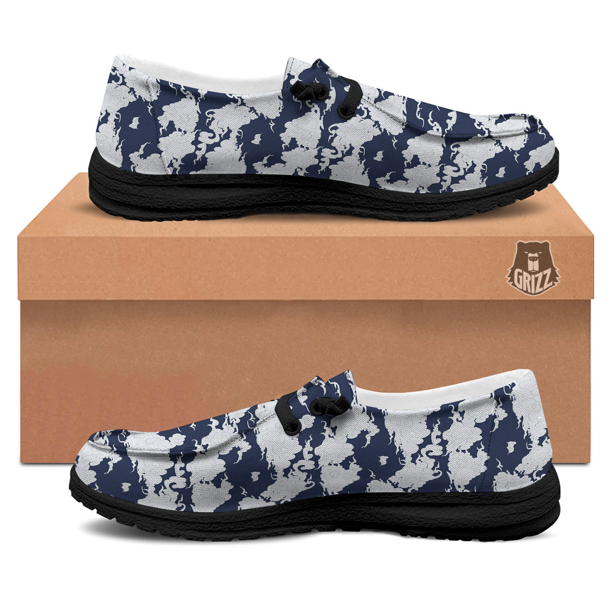 Chinese Cloud Print Pattern Black Loafers-grizzshop