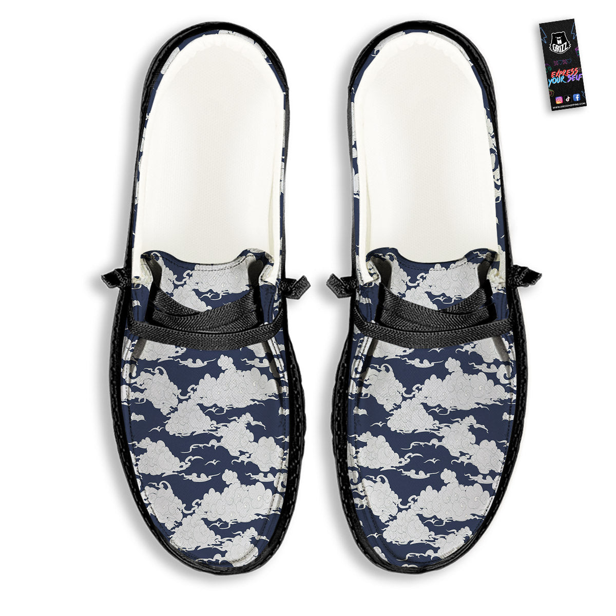Chinese Cloud Print Pattern Black Loafers-grizzshop