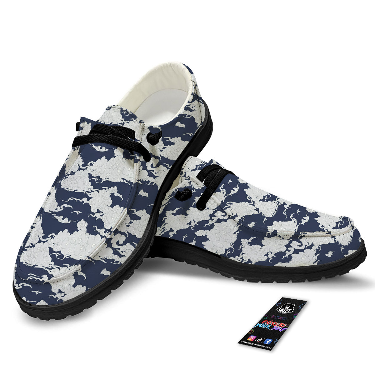 Chinese Cloud Print Pattern Black Loafers-grizzshop