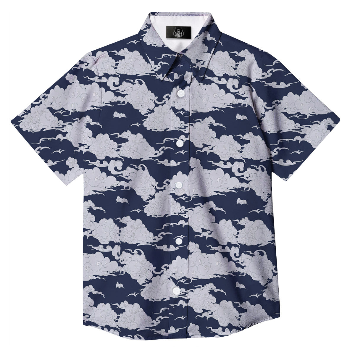 Chinese Cloud Print Pattern Button Up Shirt-grizzshop