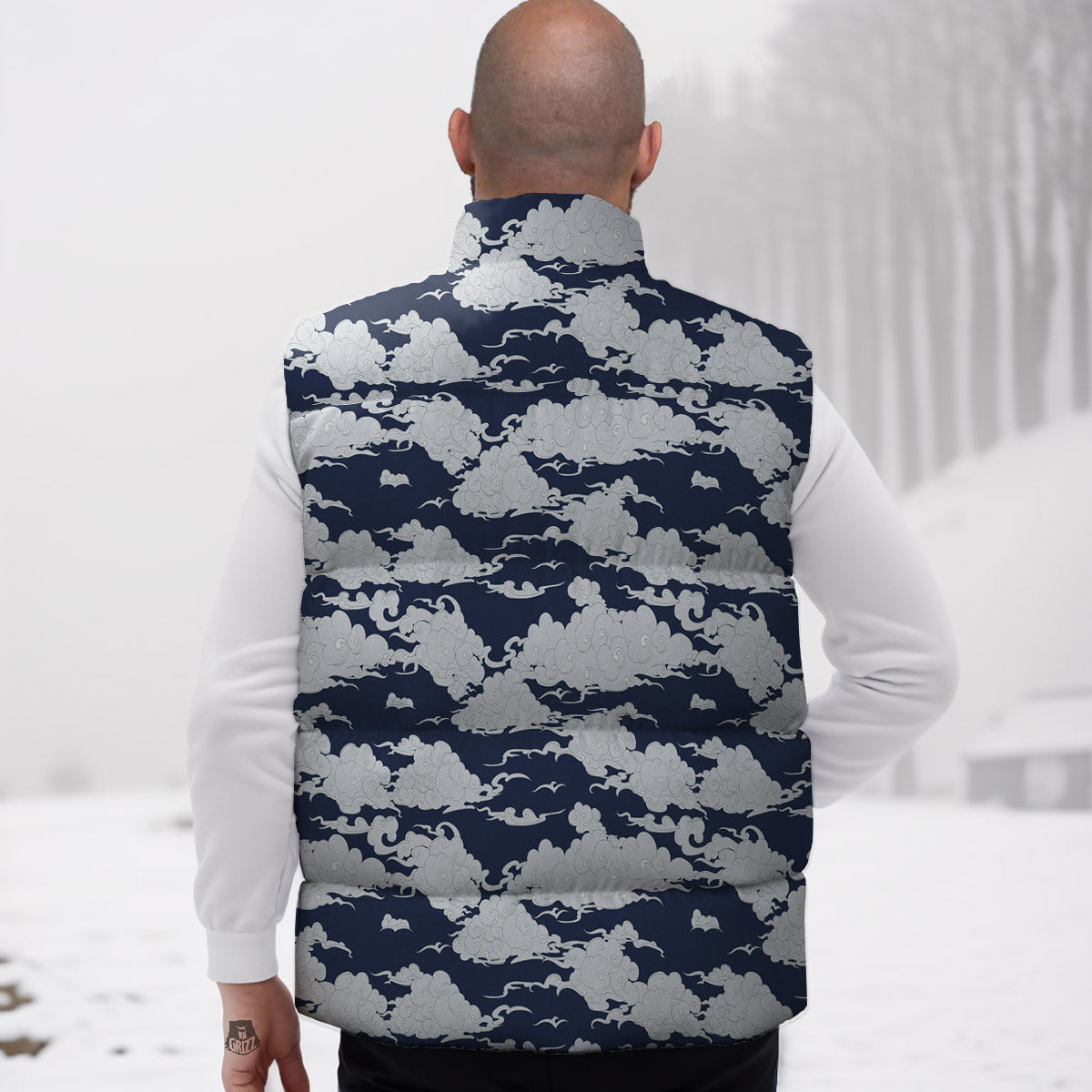 Chinese Cloud Print Pattern Down Vest