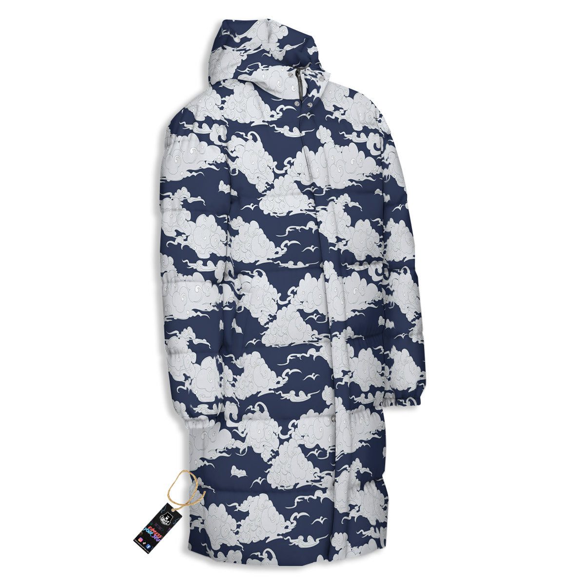 Chinese Cloud Print Pattern Long Down Jacket-grizzshop