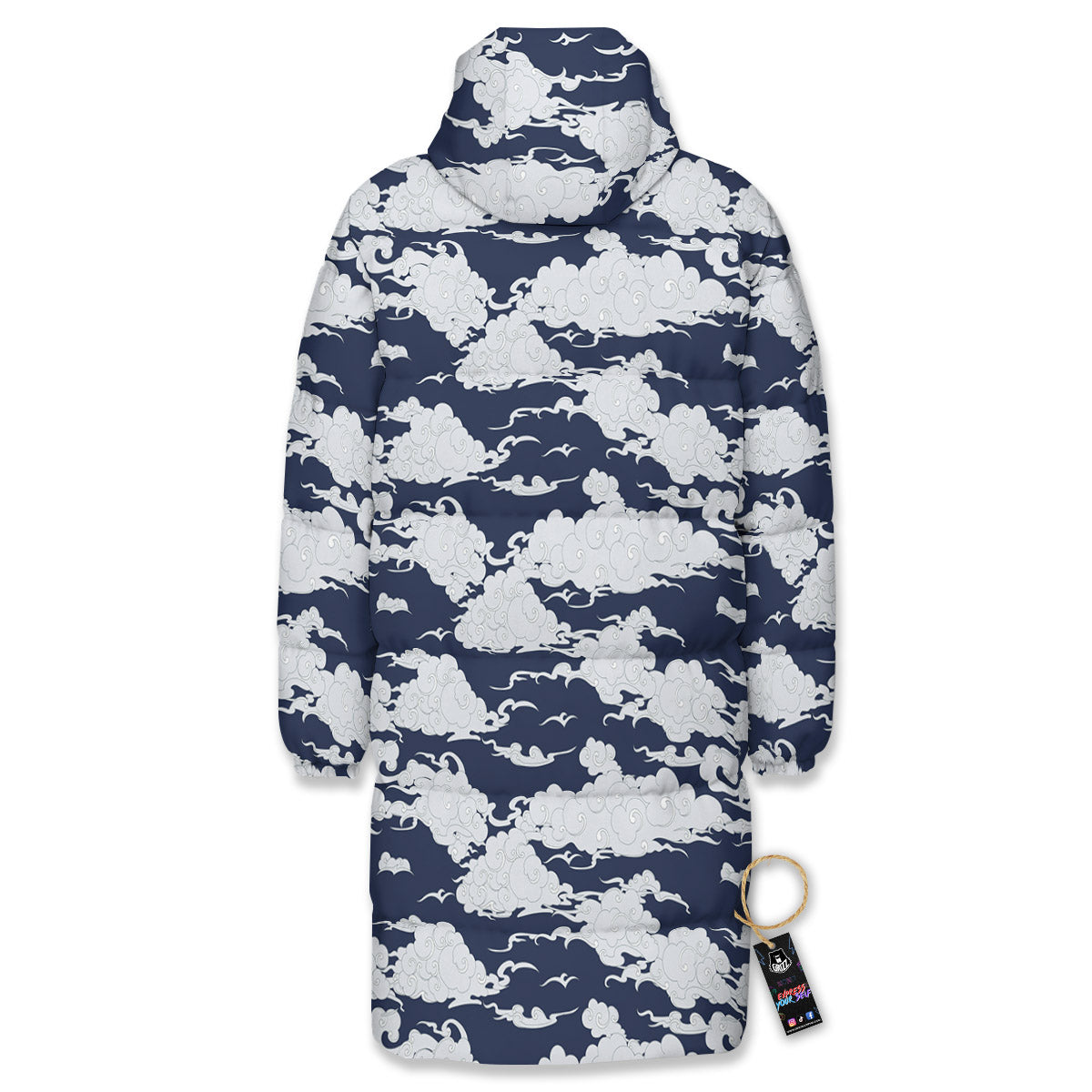 Chinese Cloud Print Pattern Long Down Jacket-grizzshop