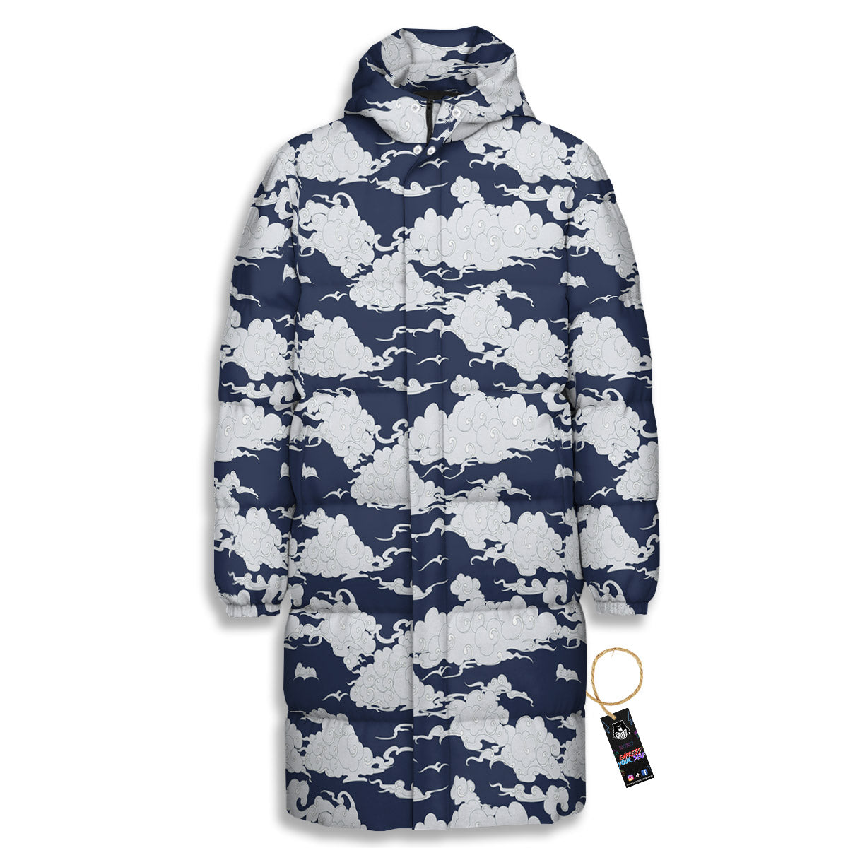 Chinese Cloud Print Pattern Long Down Jacket-grizzshop
