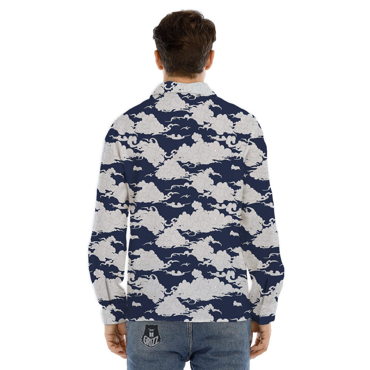 Chinese Cloud Print Pattern Men's Dress Shirts-grizzshop