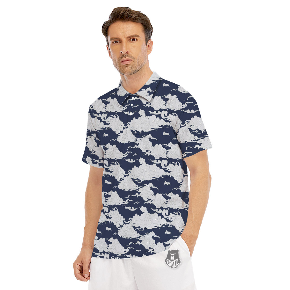 Chinese Cloud Print Pattern Men's Golf Shirts-grizzshop
