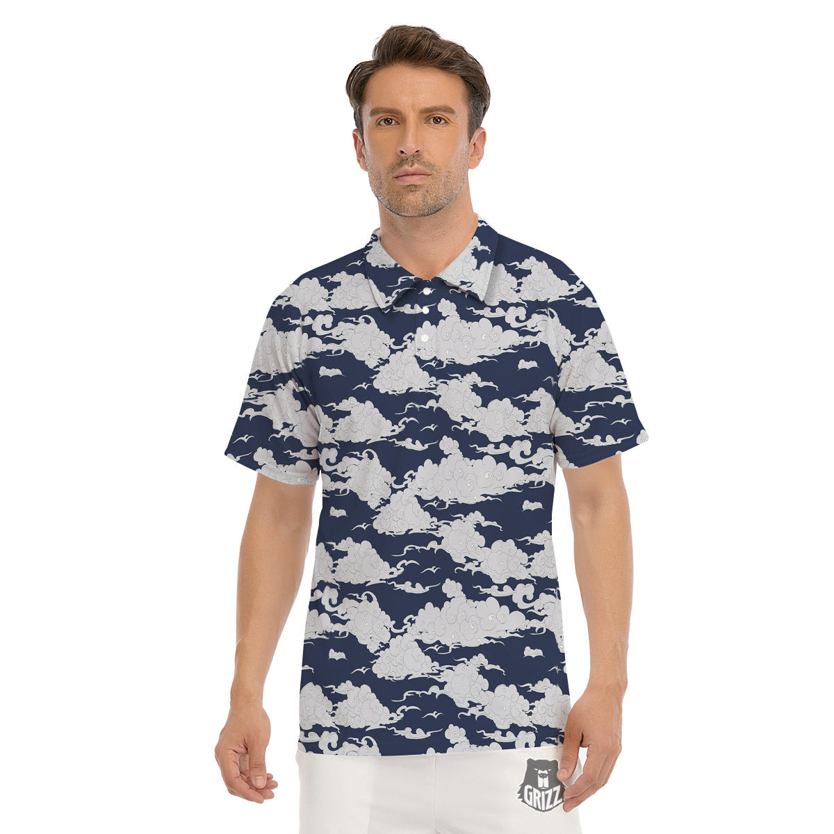 Chinese Cloud Print Pattern Men's Golf Shirts-grizzshop