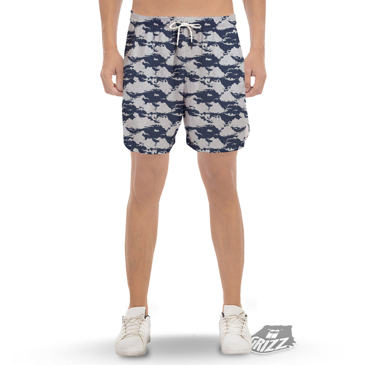 Chinese Cloud Print Pattern Men's Gym Shorts-grizzshop
