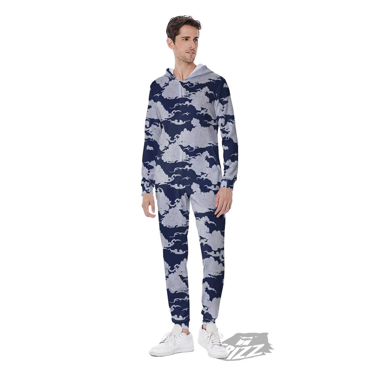 Chinese Cloud Print Pattern Men's Jumpsuit-grizzshop