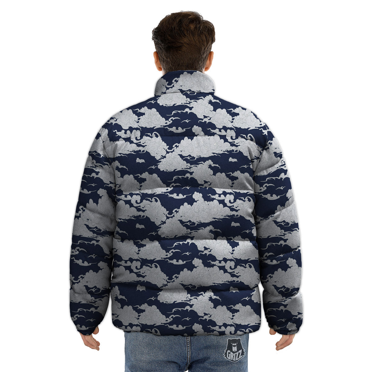 Chinese Cloud Print Pattern Puffer Jacket-grizzshop