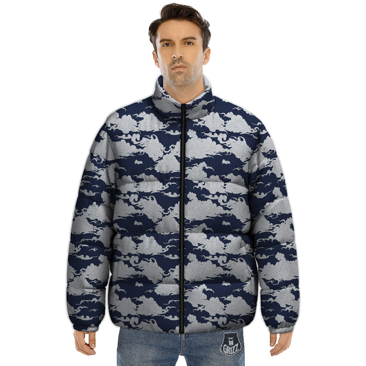 Chinese Cloud Print Pattern Puffer Jacket-grizzshop