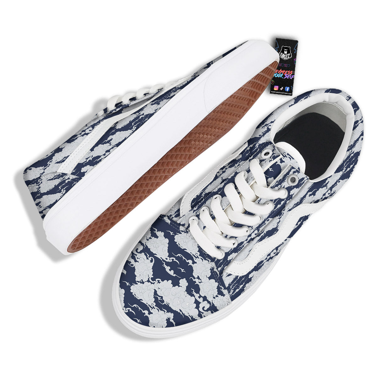 Chinese Cloud Print Pattern Skate Shoes-grizzshop
