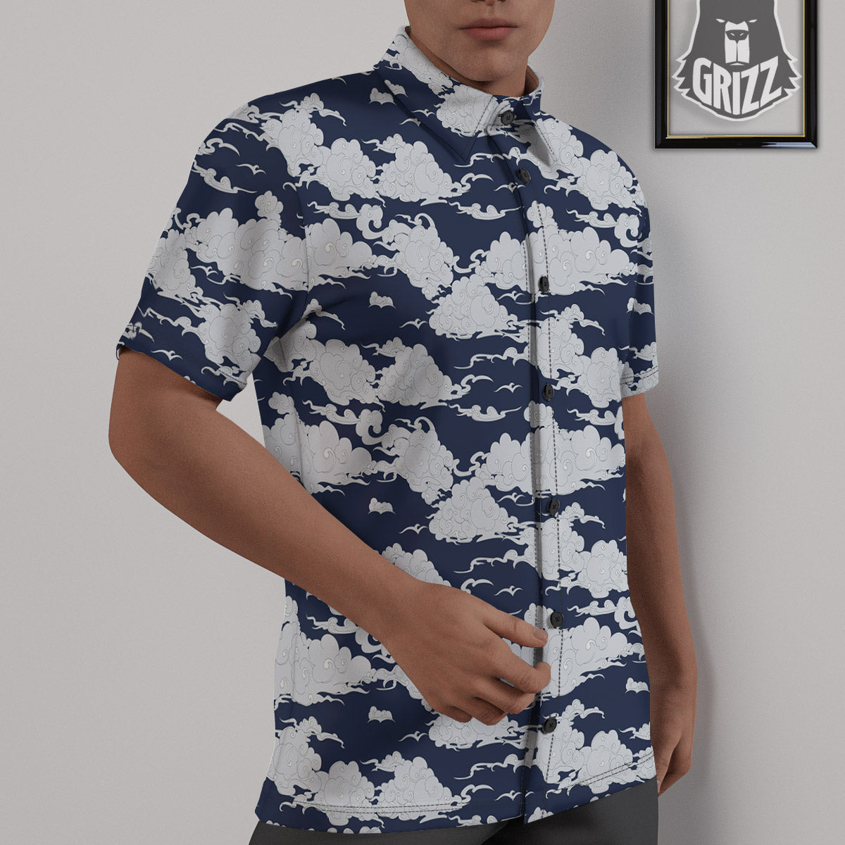 Chinese Cloud Print Pattern Untucked Shirts-grizzshop