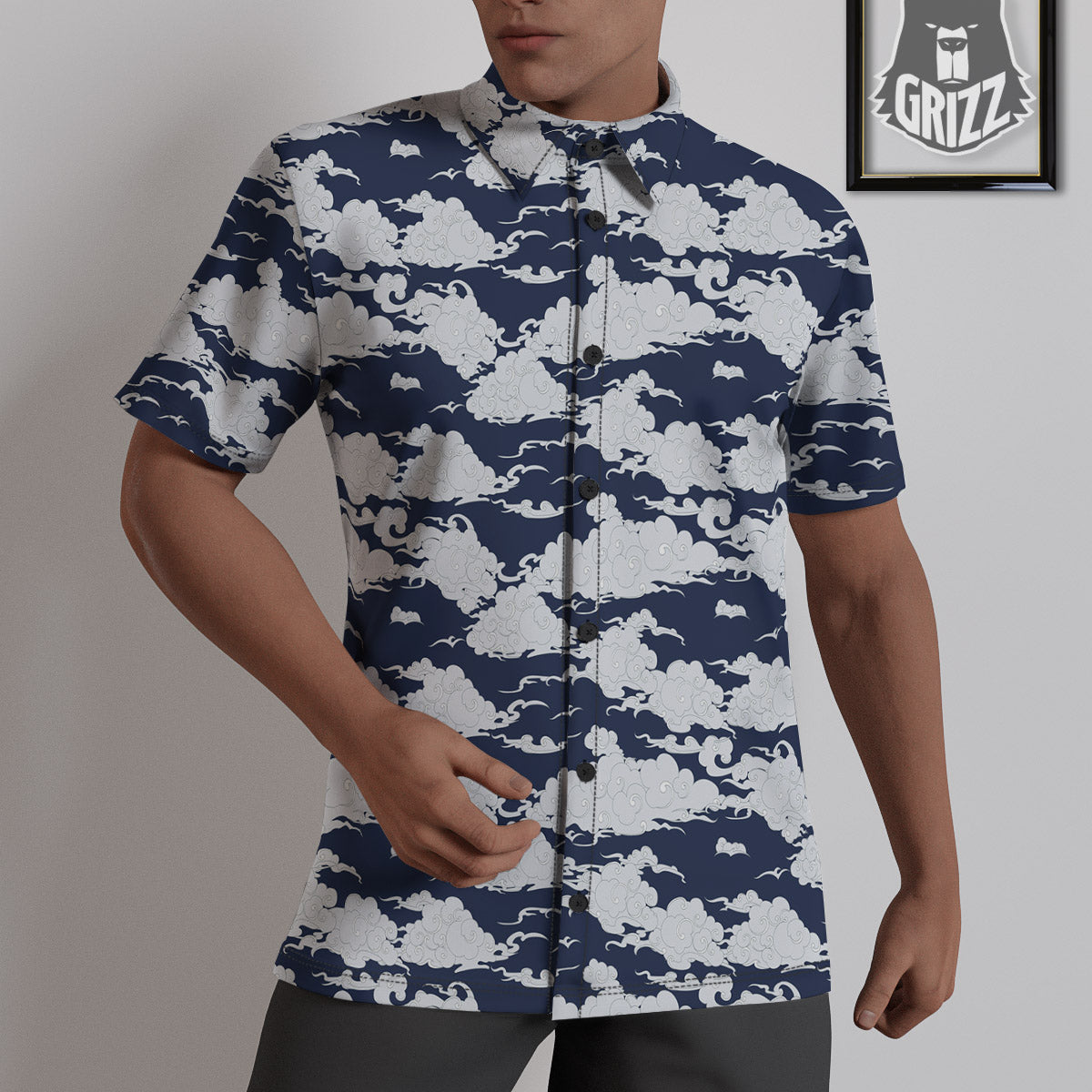 Chinese Cloud Print Pattern Untucked Shirts-grizzshop