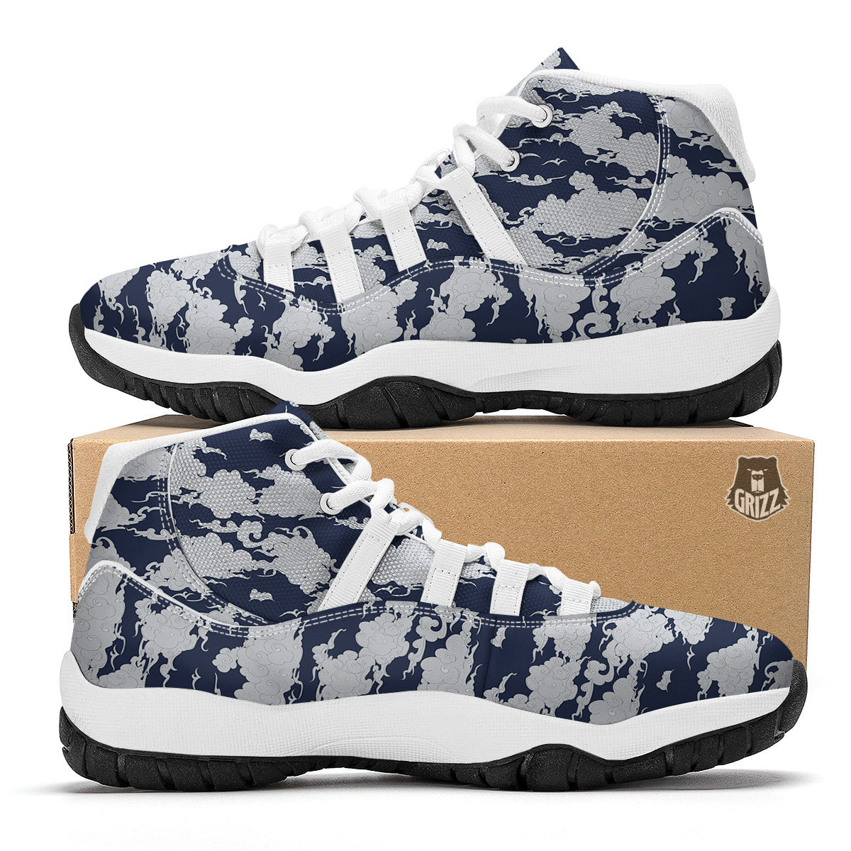 Chinese Cloud Print Pattern White Bball Shoes-grizzshop
