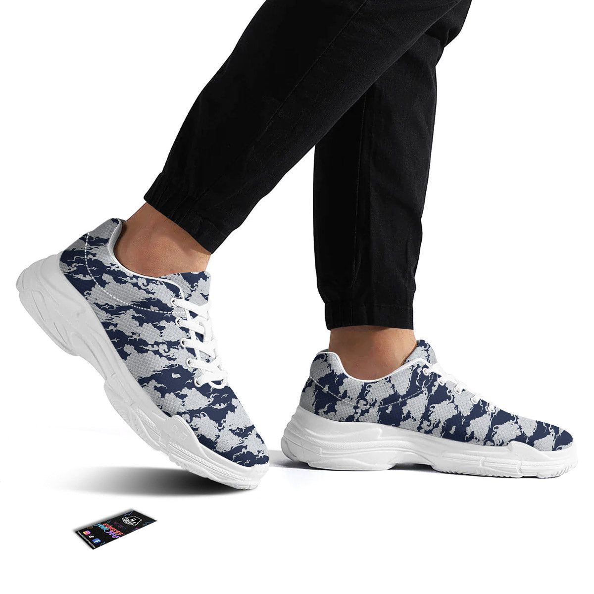 Chinese Cloud Print Pattern White Chunky Shoes-grizzshop