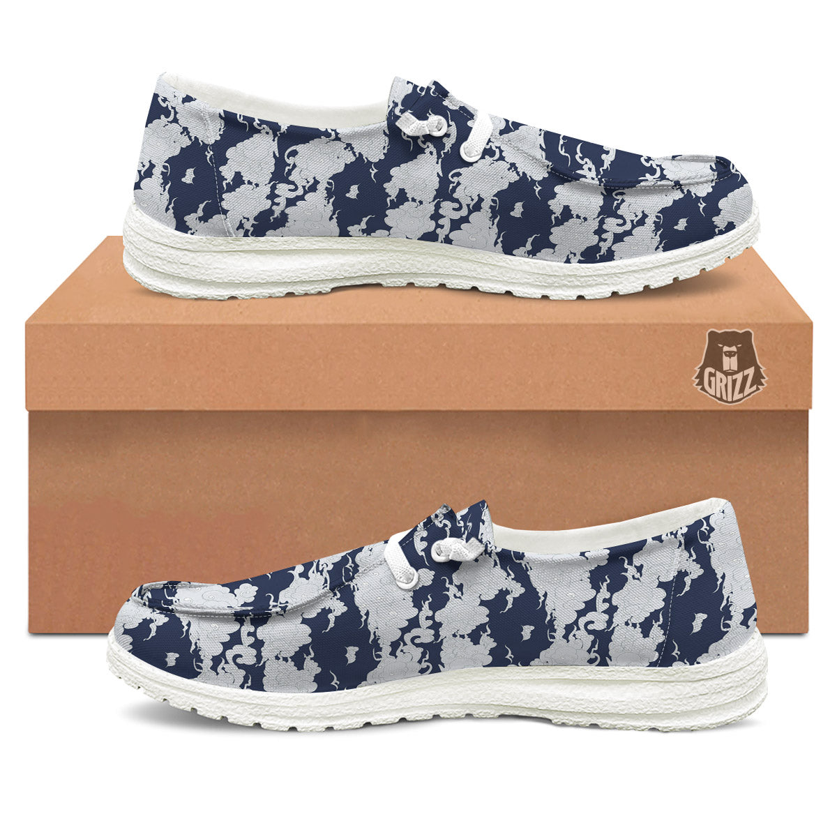 Chinese Cloud Print Pattern White Loafers-grizzshop