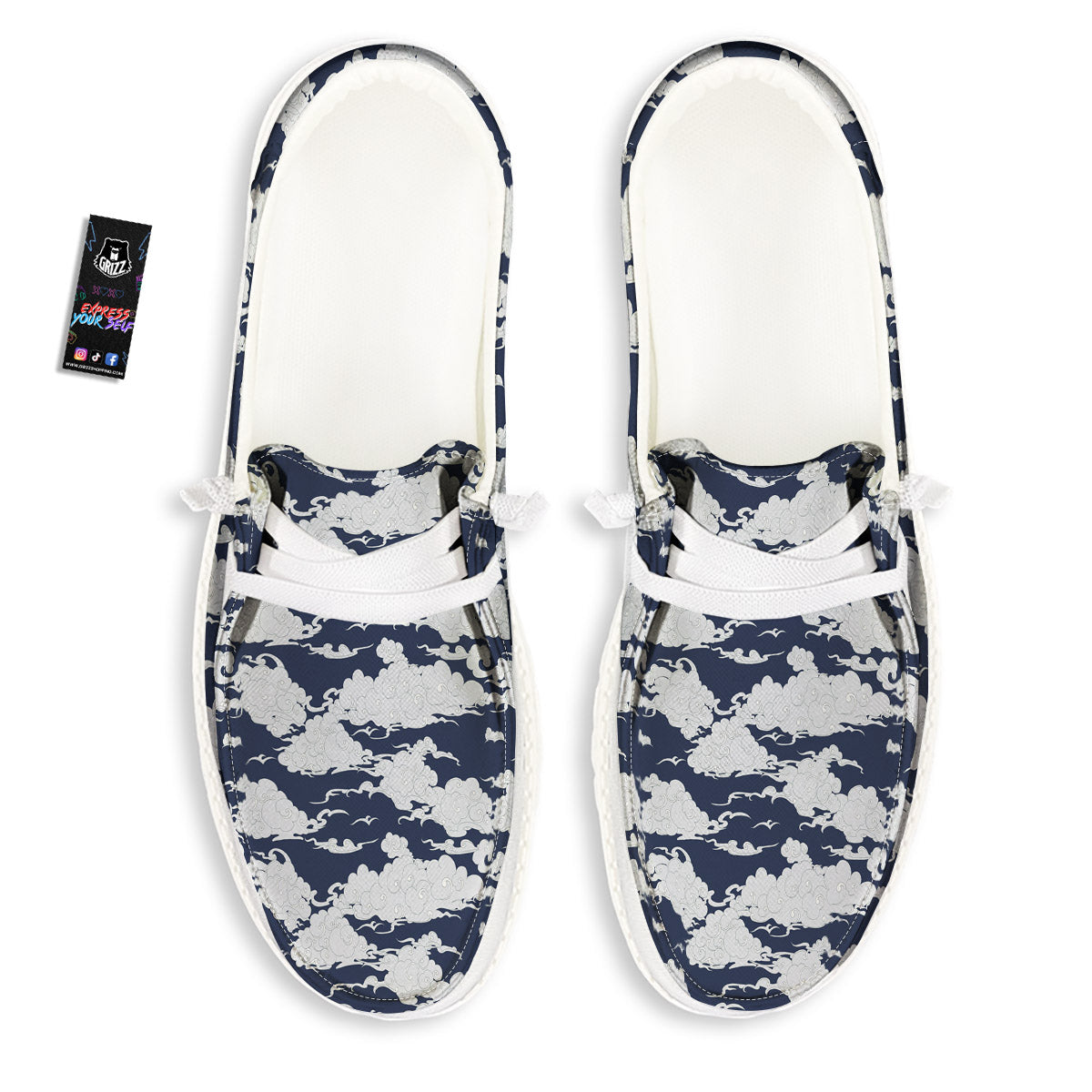 Chinese Cloud Print Pattern White Loafers-grizzshop