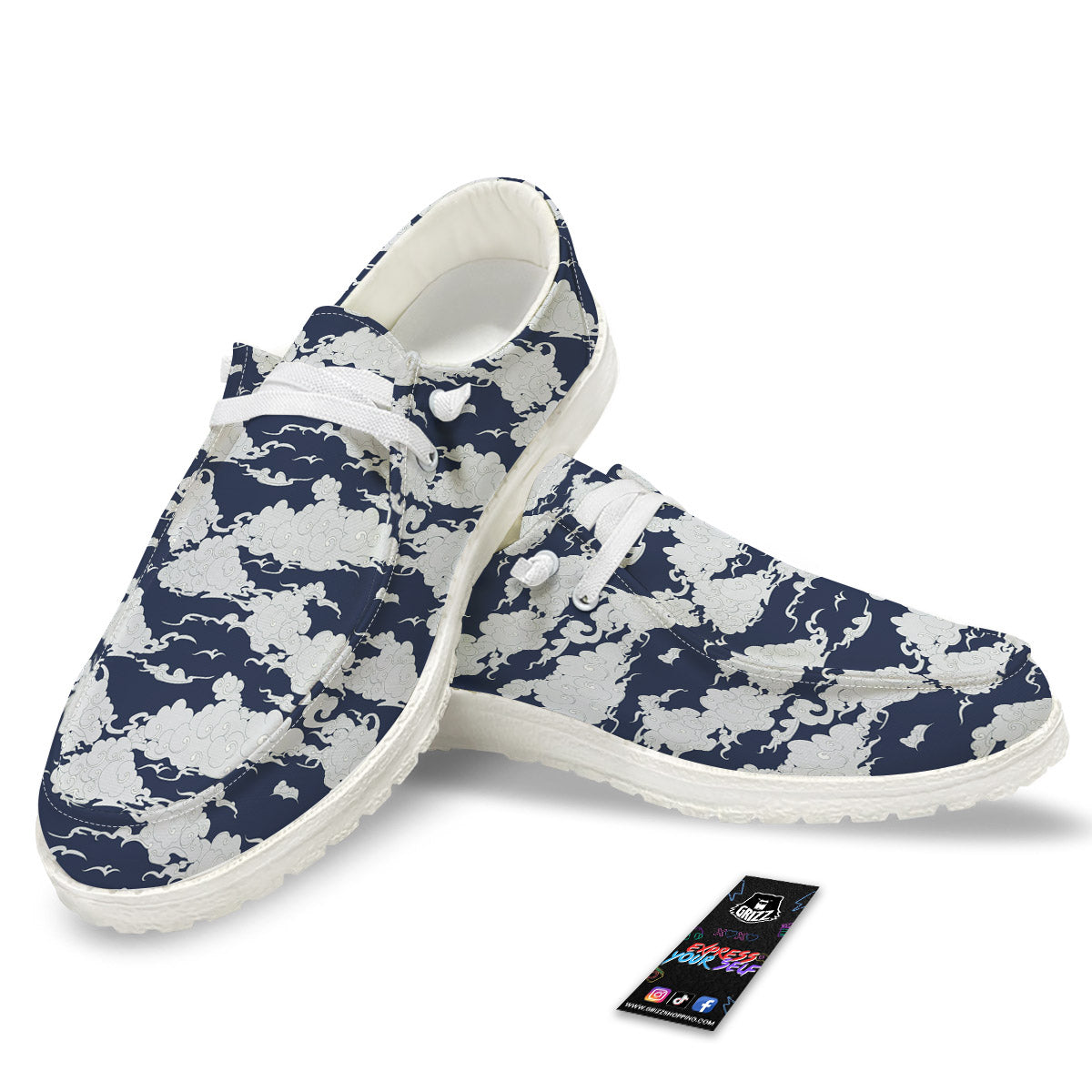 Chinese Cloud Print Pattern White Loafers-grizzshop