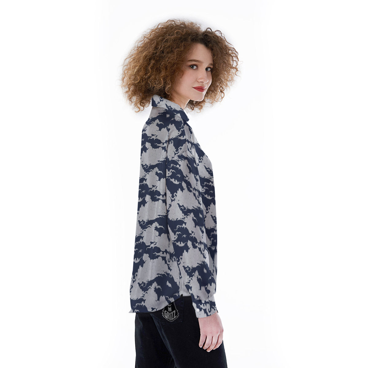 Chinese Cloud Print Pattern Women's Long Sleeve Shirts-grizzshop