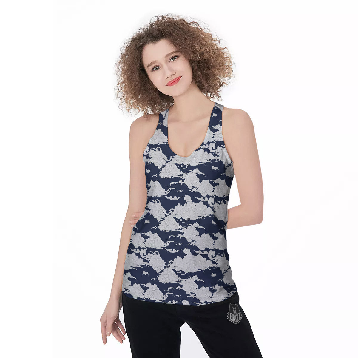 Chinese Cloud Print Pattern Women's Racerback Tank Top-grizzshop