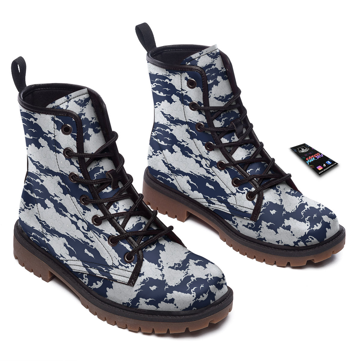 Chinese Cloud Print Pattern Work Boots-grizzshop