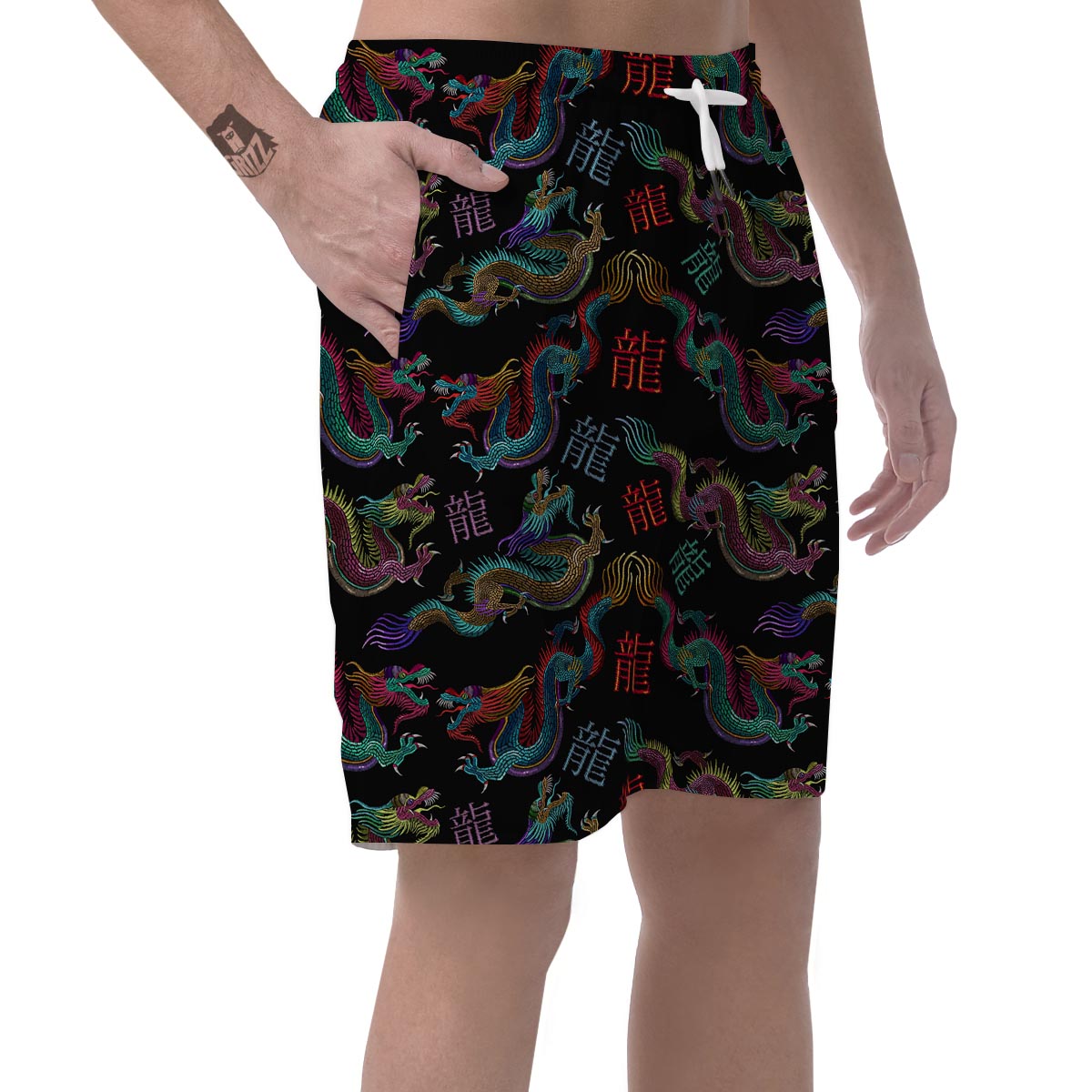 Chinese Dragon Character Print Men's Shorts-grizzshop