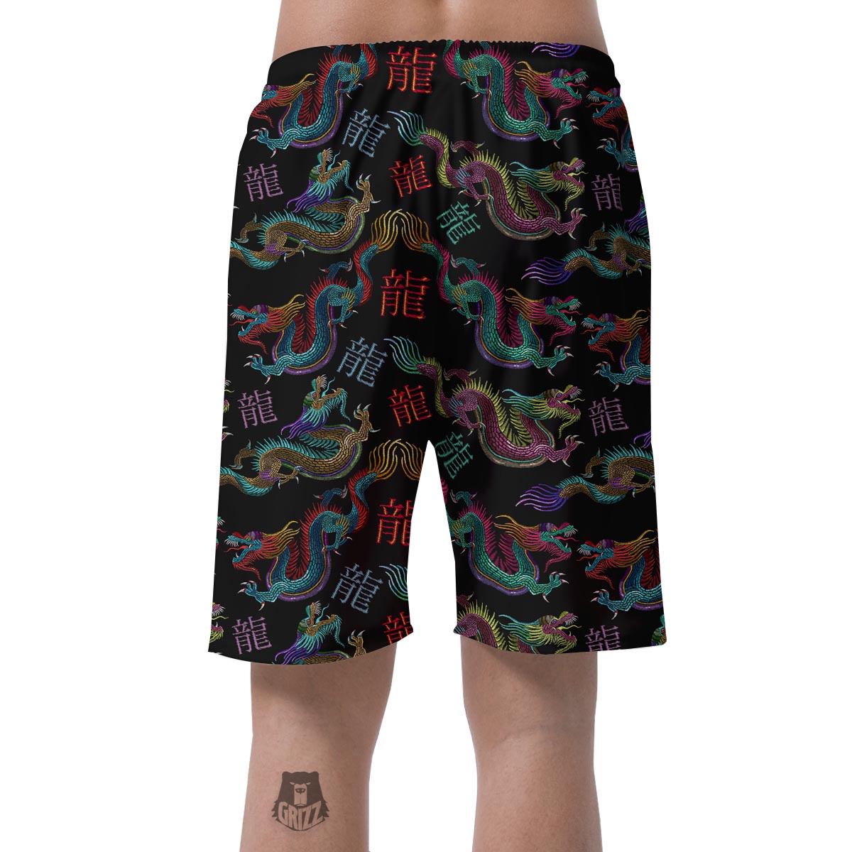 Chinese Dragon Character Print Men's Shorts-grizzshop