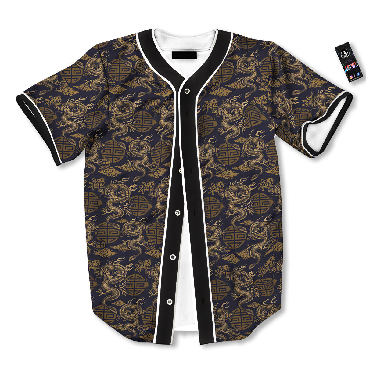 Chinese Dragon Print Pattern Baseball Jersey-grizzshop