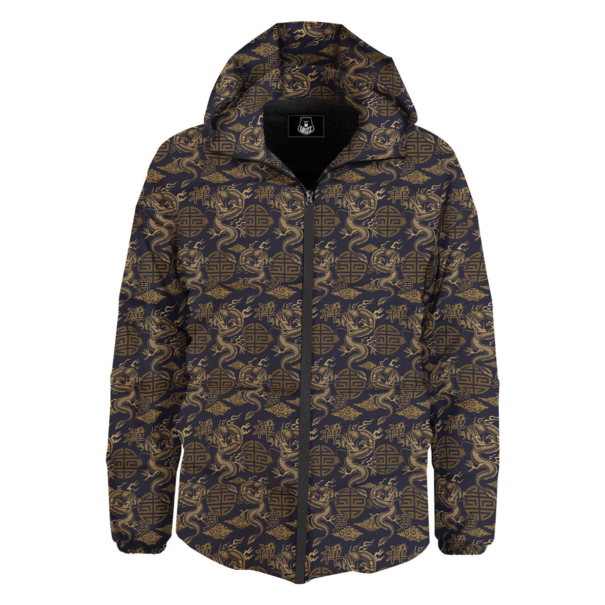 Chinese Dragon Print Pattern Down Jacket-grizzshop