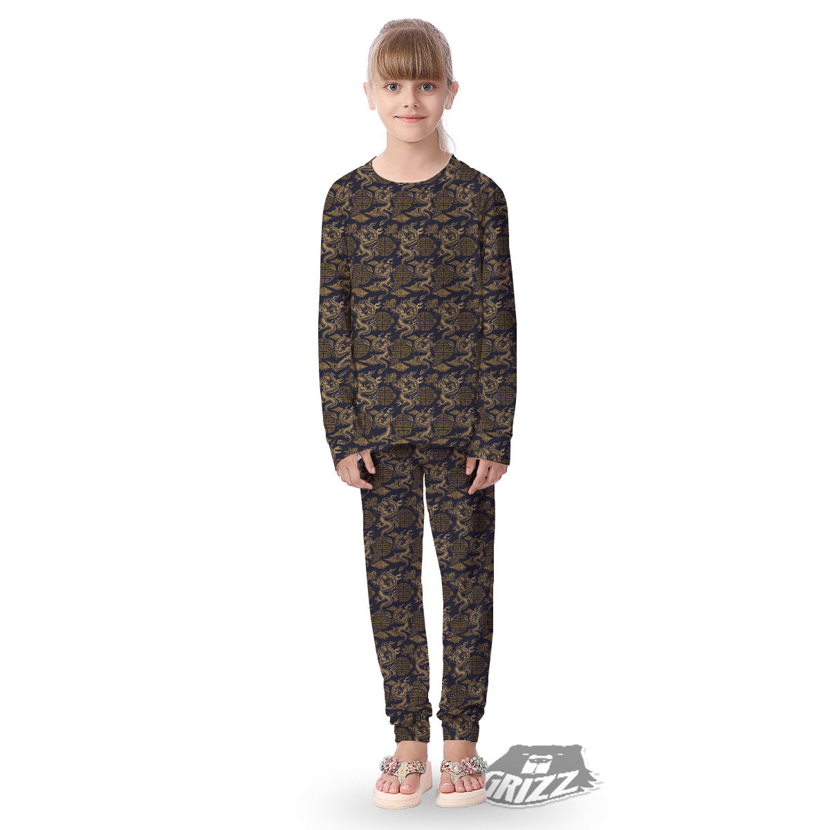 Chinese Dragon Print Pattern Kid's Pajamas-grizzshop